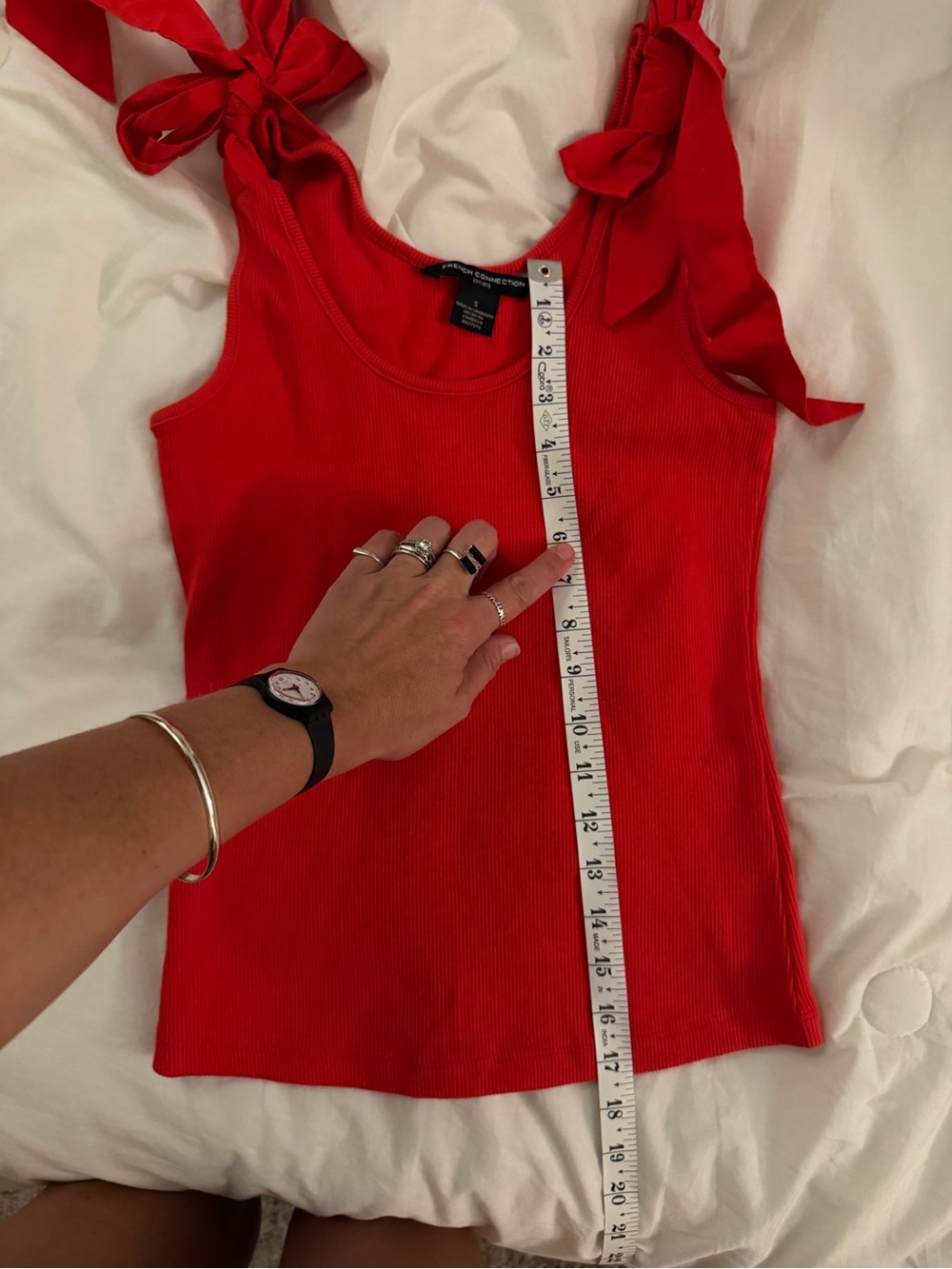 French Connection Red Ribbed Tie Shoulder Tank Top size SMALL - Picture 4 of 5
